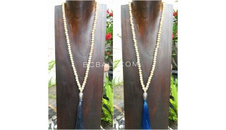 3color mala wood white necklace tassel buddha chrome prayer